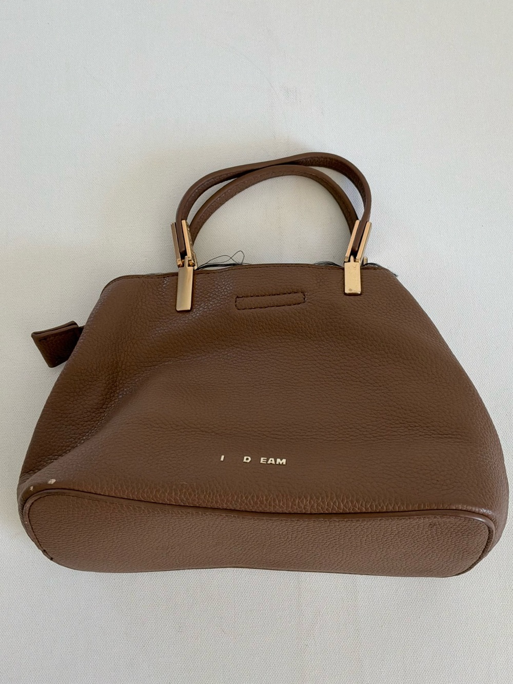 Like Dream  Brown Pebbled Satchel Handbag Gold Tone Hardware